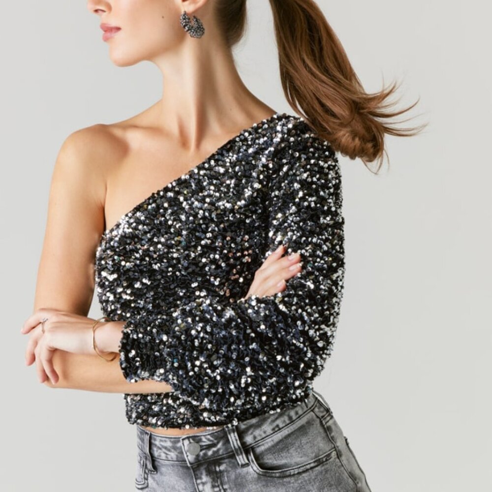 Carol One Shoulder Sequin Blouse